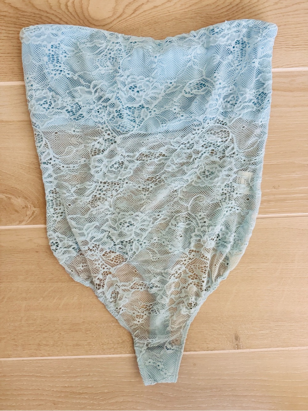 White Fox Boutique Strapless Lace Bodysuit in Pale Blue